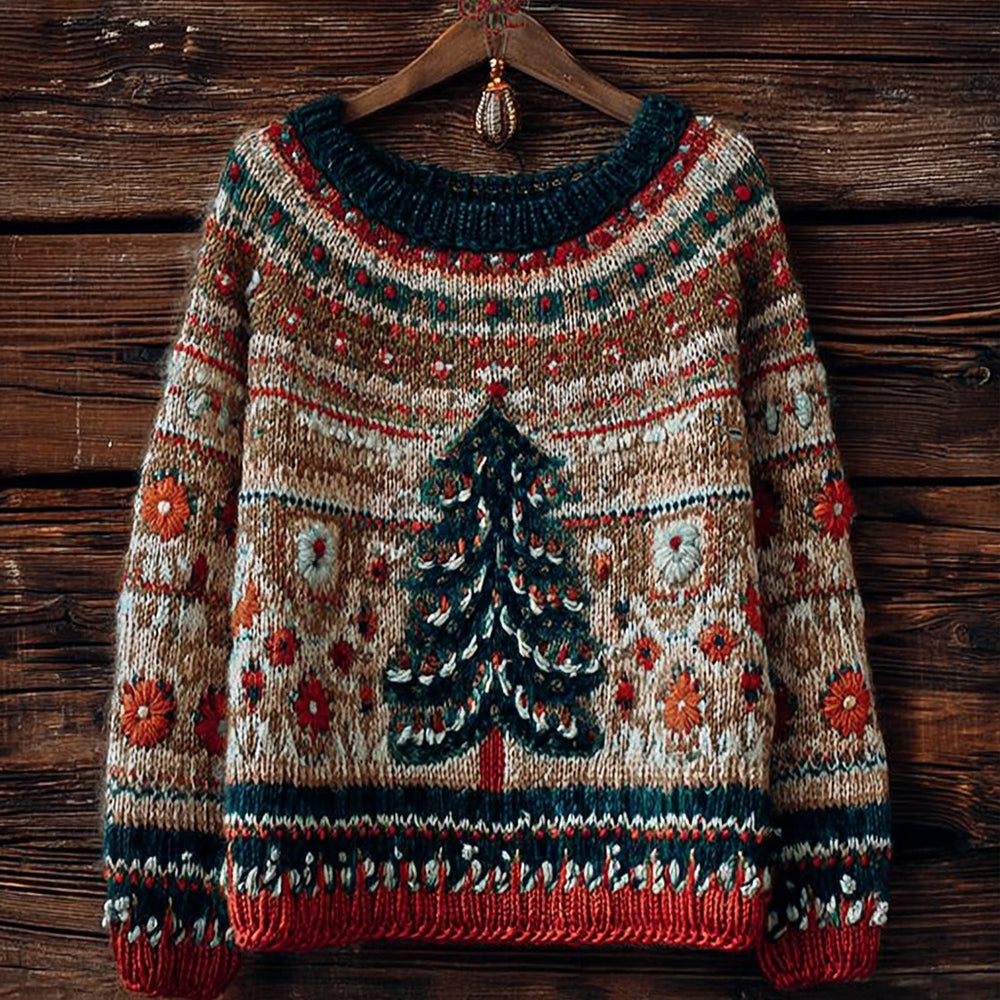 Vintage Christmas Tree Pattern Knit Cozy Sweater artswardrobe