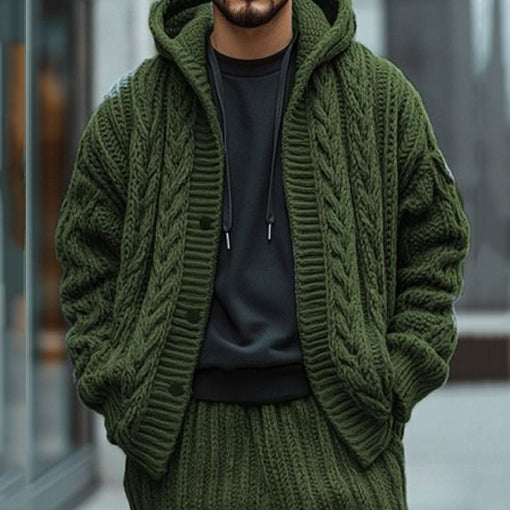 Men'S Thick Knitted Hemp Pattern Hooded Sweater artswardrobe