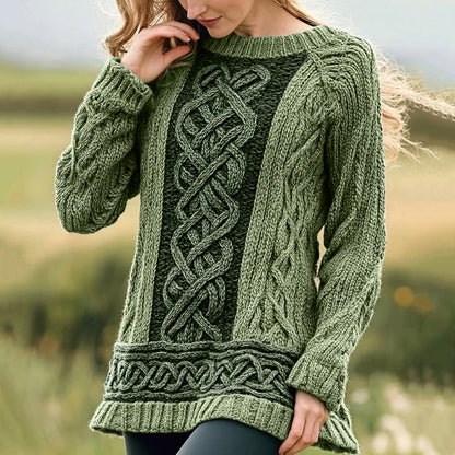 Women's Irish Celtic Knot Jacquard Crew Neck Sweater artswardrobe