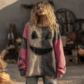 Halloween Spooky Face Contrast Stitched Cozy Knit Sweater artswardrobe