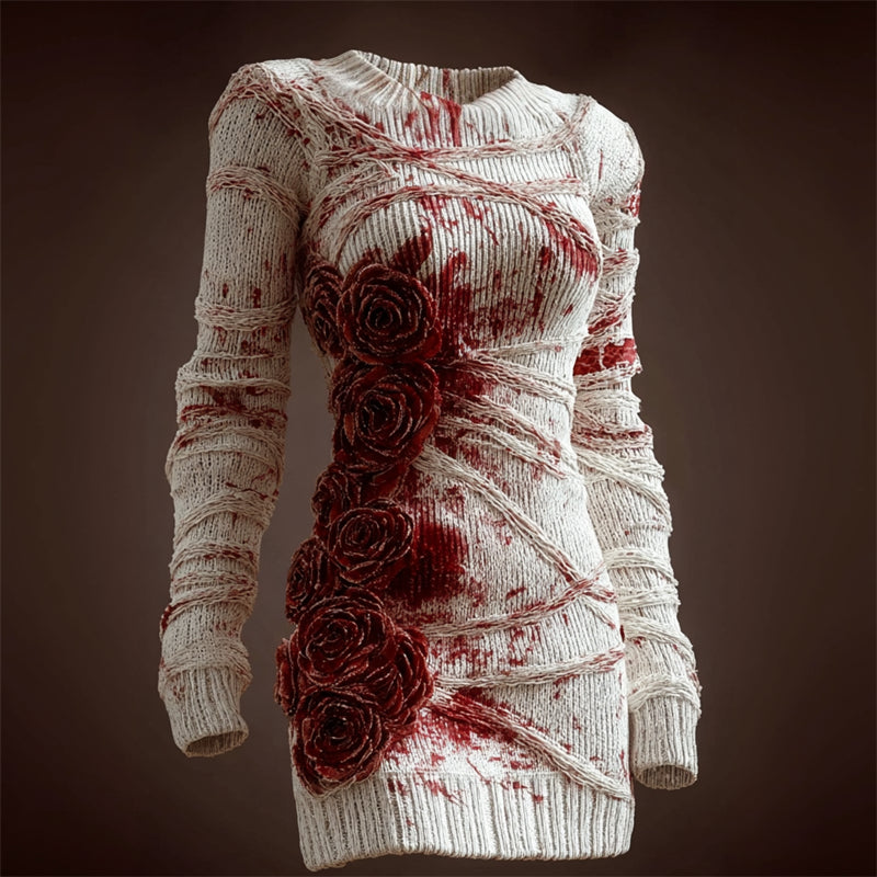Bloody Bandages Glitter Roses Cozy Knit Sweater Dress artswardrobe