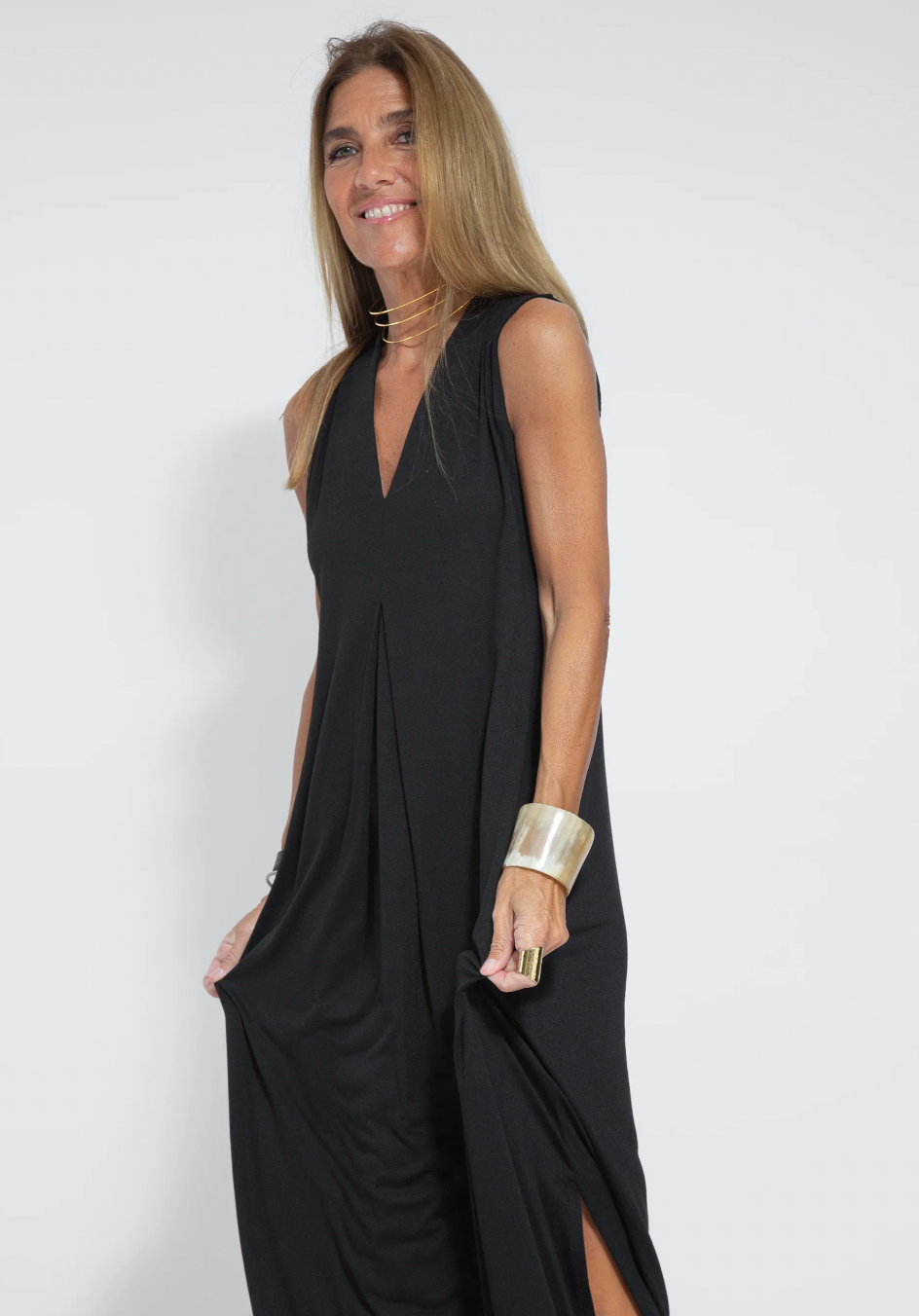 Black Dress + Turquoise Vest