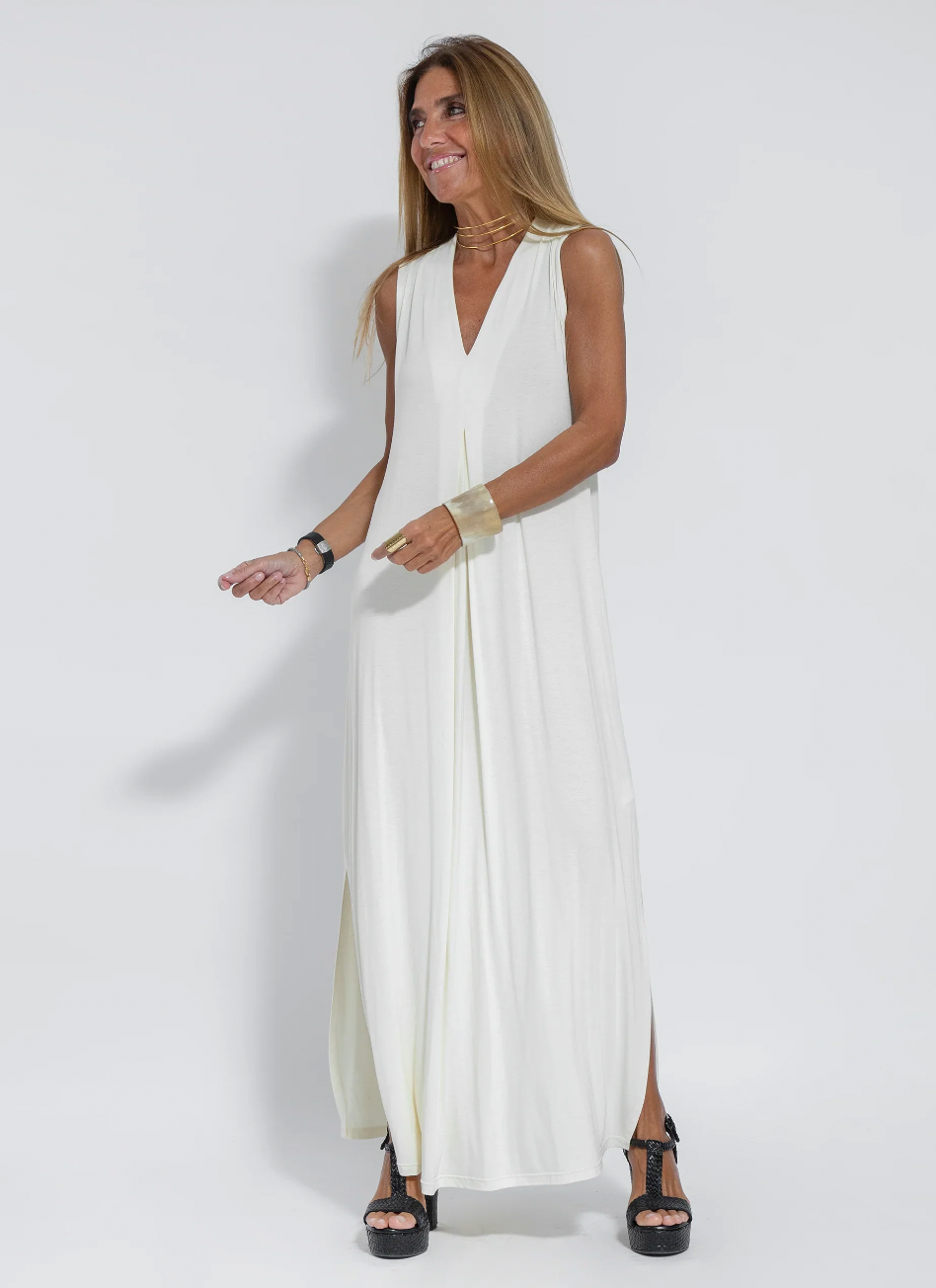 White dress + vest in white