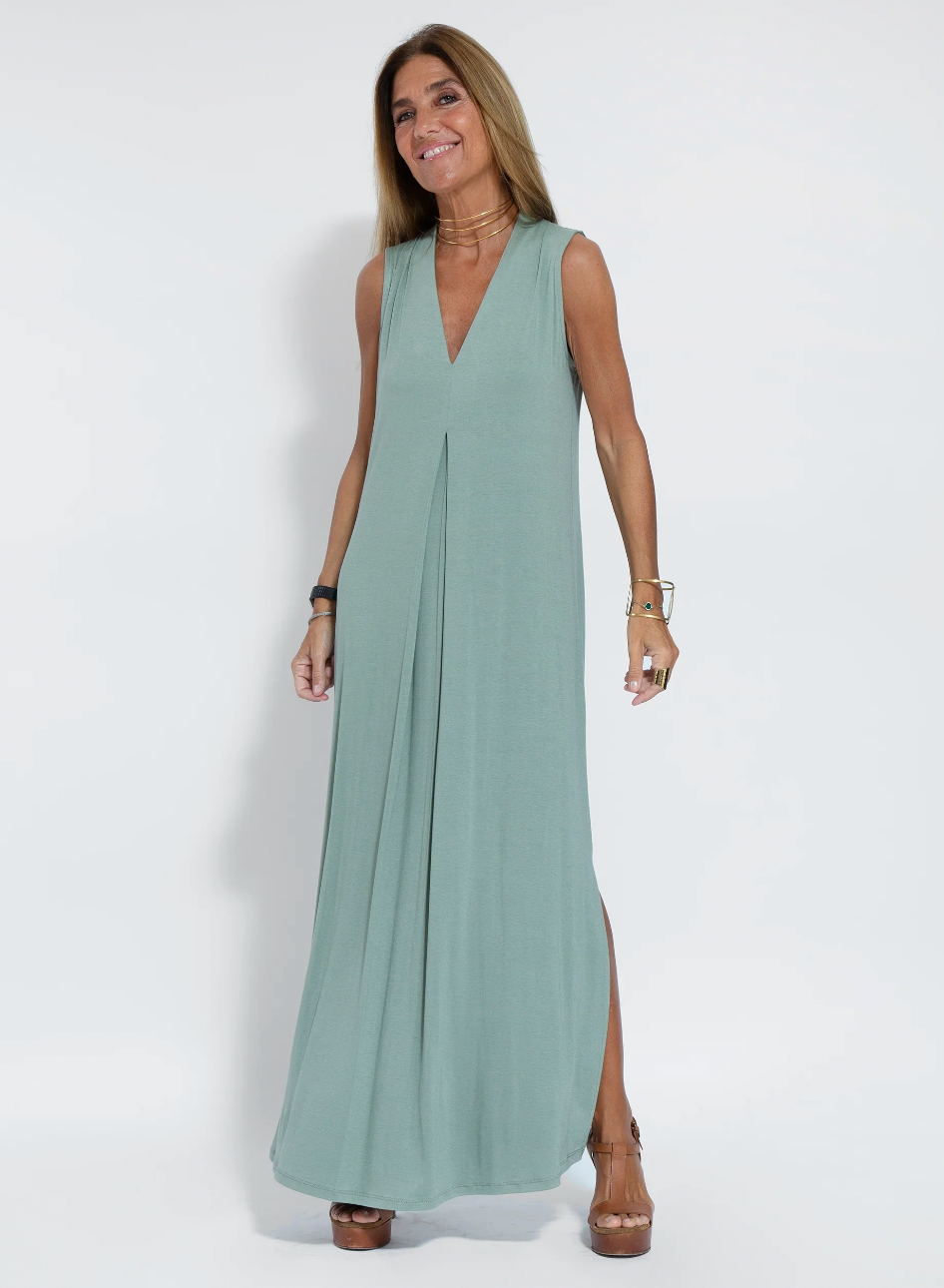 Turquoise Dress + Black Vest