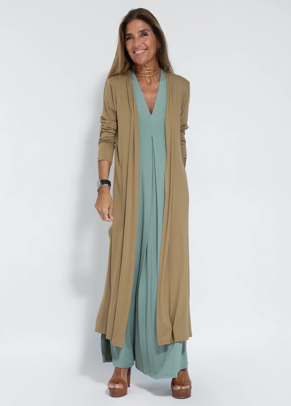 Turquoise Dress + Vest In Coffee