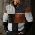 Men's Retro Tribal Western Textured Pattern Patchwork Zipper Sweater elevenforest