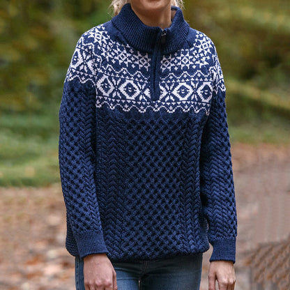 Woman Aran Half-Zip Jacquard Sweater artswardrobe