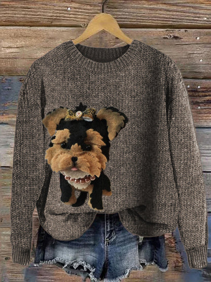 Comstylish Lovely Yorkshire Terrier Felt Applique Cozy Sweater